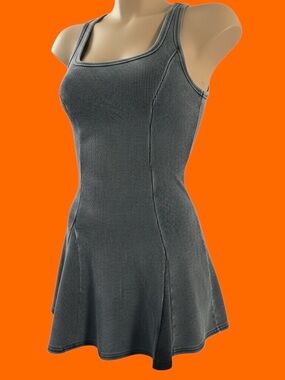 NWT Hot & Delicious Gray Sleeveless Ribbed Mini Skater Dresss